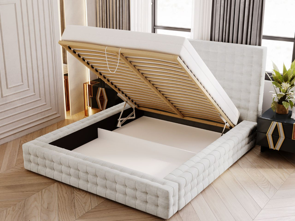Polsterbett mit Bettkasten und Lattenrost 140x200 Barbados Creme