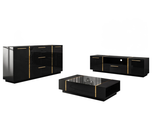 Wohnzimmer-Set im Glamour-Stil Lunelie Schwarz Hochglanz