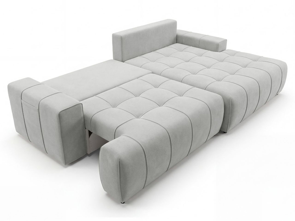 Ecksofa L-Form mit Schlaffunktion und Bettkasten Tulio Rechts Grau