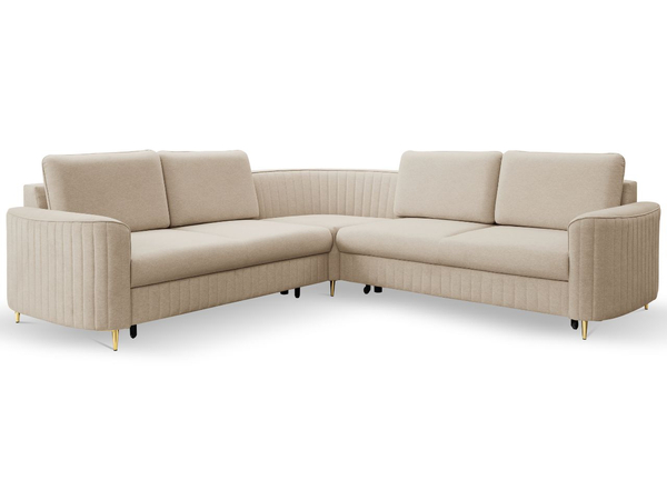 Ecksofa L-Form Rechts mit Schlaffunktion und Bettkasten Limon Dunkelbeige