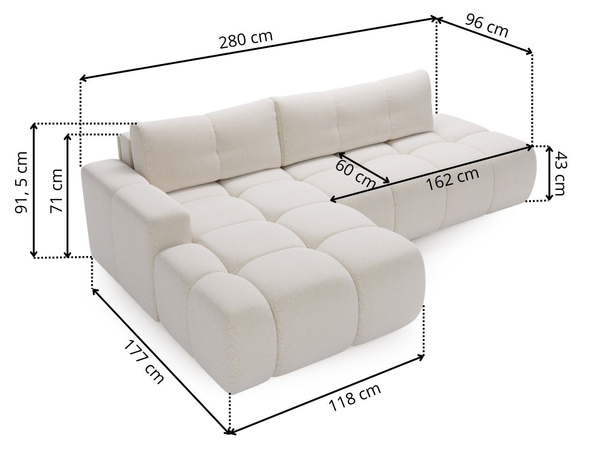 Ecksofa L-Form Rechts mit Schlaffunktion und Bettkasten Montero Weiß