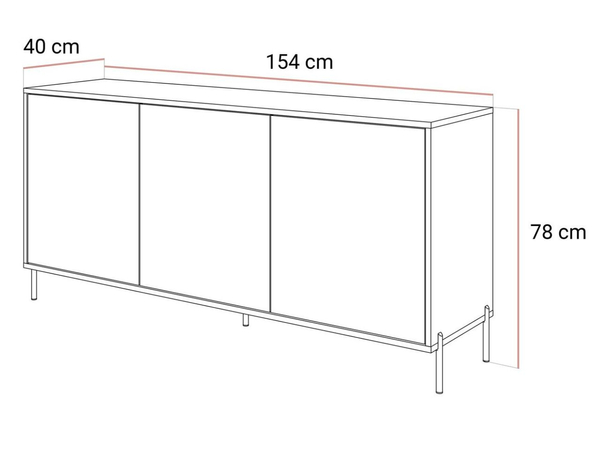 Dreitürige Kommode 154 cm auf goldfarbenen Metallbeinen Vivance Kaschmirglanz
