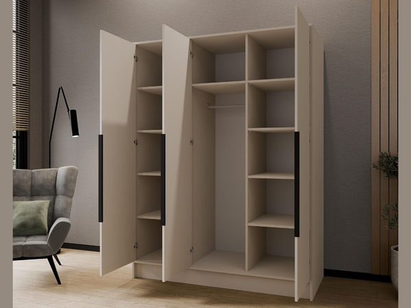 Kleiderschrank 150 cm Perugia Kaschmir mit schwarzen Griffen
