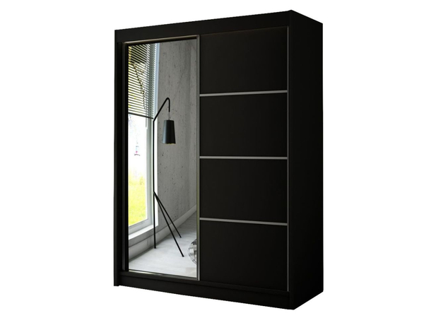 Schiebetürenschrank mit Spiegel 150 cm mit LED-Beleuchtung Portel Schwarz