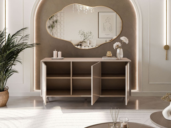 Dreitürige Kommode 154 cm Glamour-Stil auf kaschmirfarbenen Beinen Vivance Kaschmirglanz