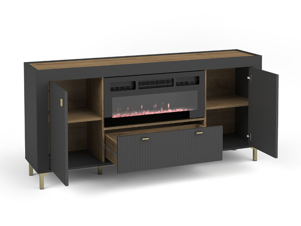Kommode mit Türen, Schublade und Kamin Messina Schwarz