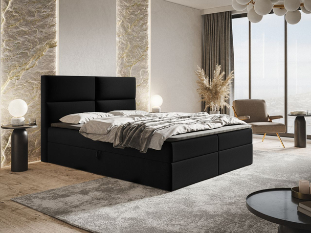 Boxspringbett mit Bettkasten 140x200 Hera Schwarz