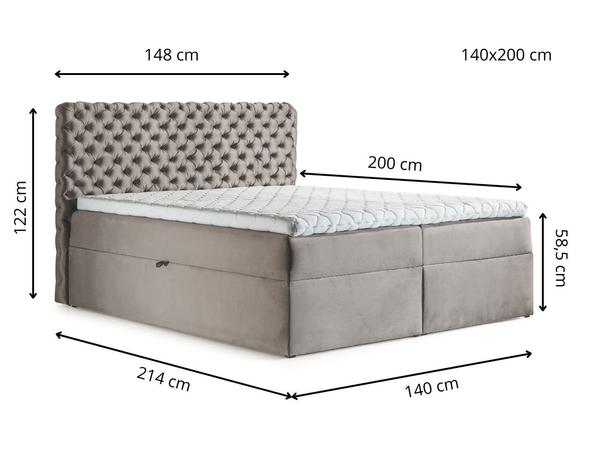 Boxspringbett mit Bettkasten 140x200 Cleo Dunkelgrau