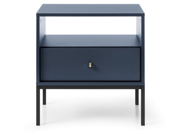 Nachttisch mit Schublade auf Schwarz Metallbeinen Amor Marineblau