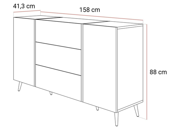 Zweitürige Kommode 158 cm mit drei Schubladen und Metallbeinen Lunelie Kaschmirglanz