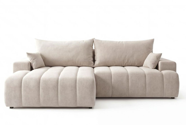 Ecksofa L-Form Links mit Schlaffunktion und Bettkasten Caleo Beige