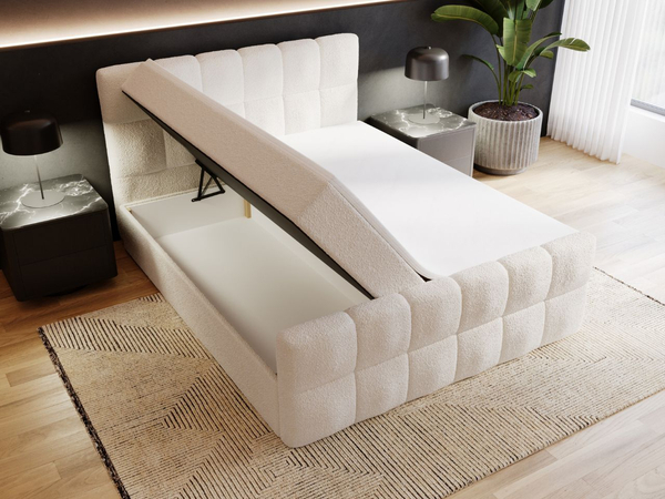 Boxspringbett mit Bettkasten 160x200 Bouclé-Stoff Alicante Beige