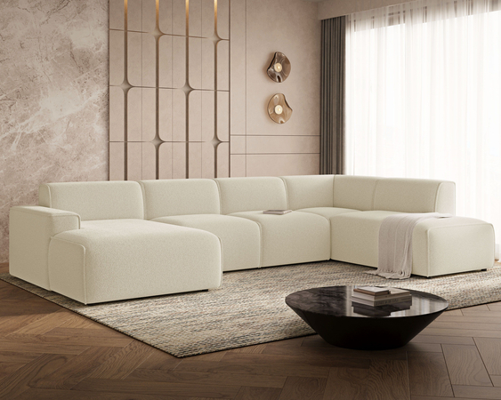 Wohnlandschaft Rechts Belluno Bouclé-Stoff Hellbeige