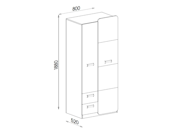 Jugendkleiderschrank mit Schubladen, 80 cm Öffnung Lindo Weiß, Nash Eiche