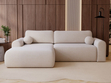 Ecksofa L-Form mit Schlaffunktion und Bettkasten Savana Links Bouclé-Stoff Creme