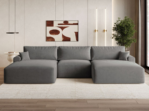 Wohnlandschaft mit Schlaffunktion und Bettkasten Serene Dunkelgrau