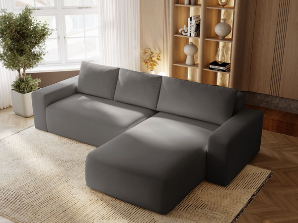 Ecksofa L-Form Rechts mit Schlaffunktion und Bettkasten Tazones Dunkelgrau