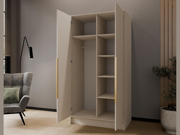 Kleiderschrank mit Spiegel 100 cm Lucca Kaschmir mit goldenen Griffen