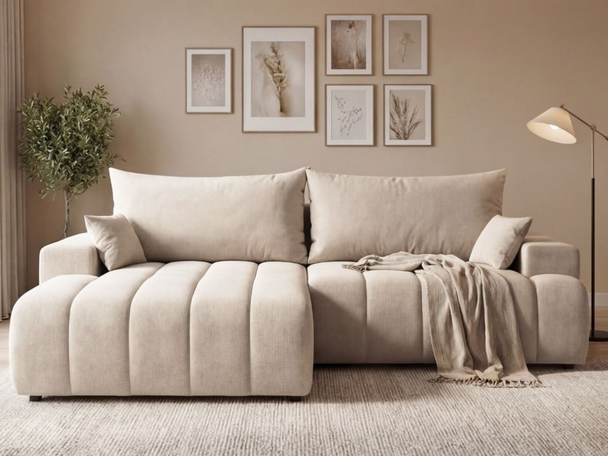 Ecksofa L-Form Links mit Schlaffunktion und Bettkasten Caleo Beige