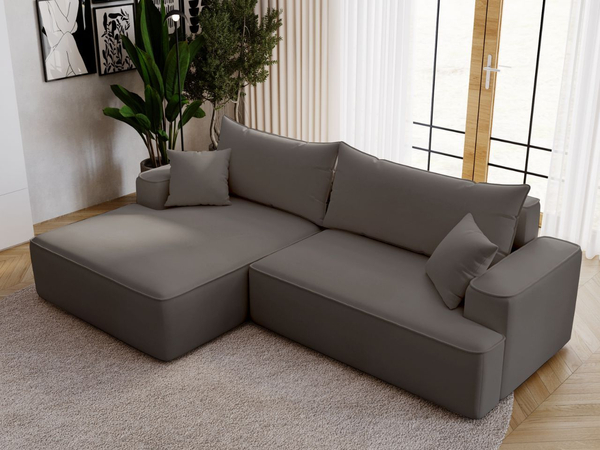 Ecksofa L-Form Links mit Schlaffunktion und Bettkasten California Dunkelgrau
