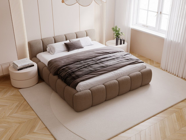 Polsterbett mit Bettkasten und Lattenrost 140x200 Cloud Low Bouclé-Stoff Braun