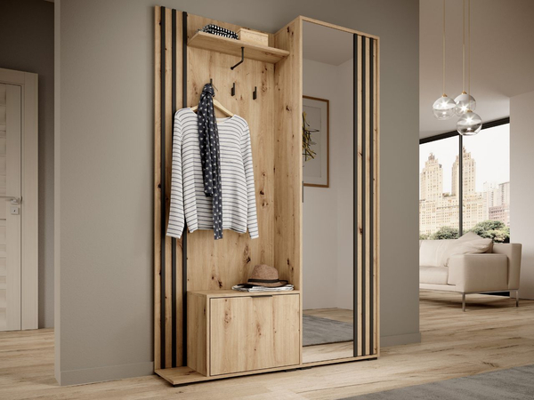 Garderobe mit Spiegel und Kleiderhaken Graphit, Artisan Eiche