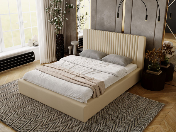 Polsterbett mit Bettkasten und Lattenrost 200x200 Malmo Beige