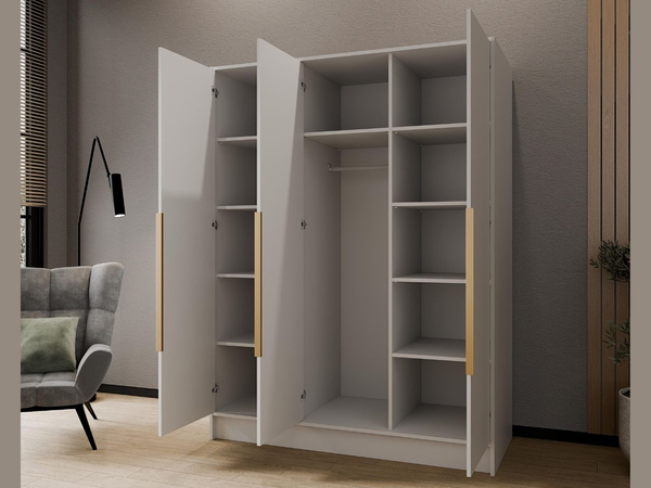 Kleiderschrank 150 cm Perugia Weiß mit goldenen Griffen