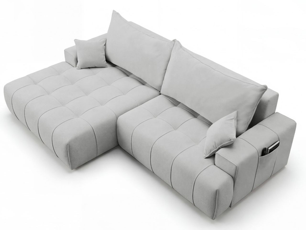 Ecksofa L-Form mit Schlaffunktion und Bettkasten Tulio Links Grau