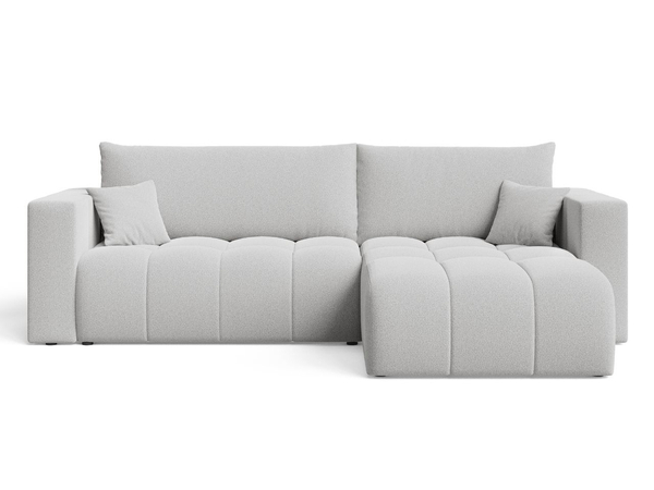Ecksofa L-Form mit Schlaffunktion und Bettkasten Neva Bouclé-Stoff Grau