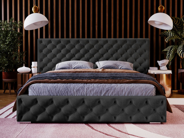 Polsterbett mit Bettkasten und Lattenrost 160x200 Madera Schwarz