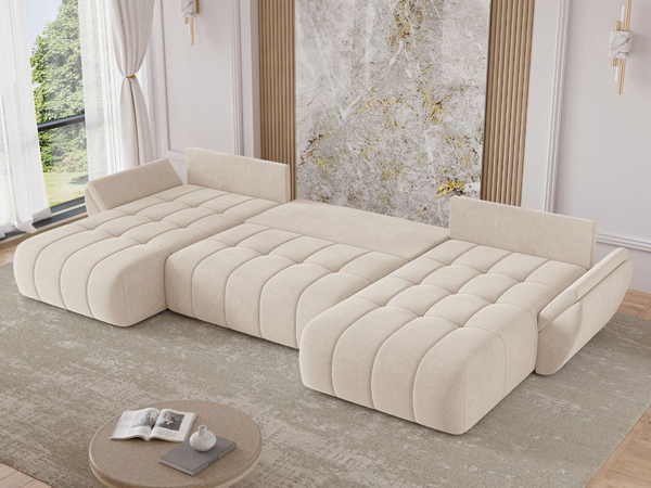 Wohnlandschaft mit Schlaffunktion und Bettkasten Decor U Beige