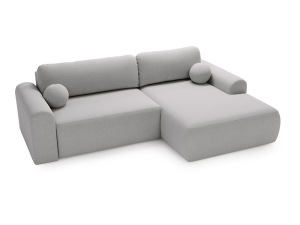 Ecksofa L-Form mit Schlaffunktion und Bettkasten Savana Rechts Bouclé-Stoff Grau