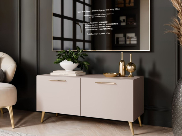 TV-Lowboard mit Türen auf Goldenen Metallbeinen 100 cm Noaé Kaschmir