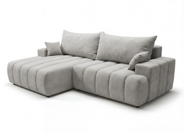 Ecksofa L-Form Links mit Schlaffunktion und Bettkasten Caleo Hellgrau
