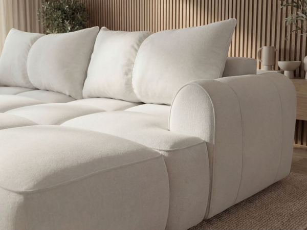 Ecksofa L-Form Rechts mit Schlaffunktion und Bettkasten Bonno Creme