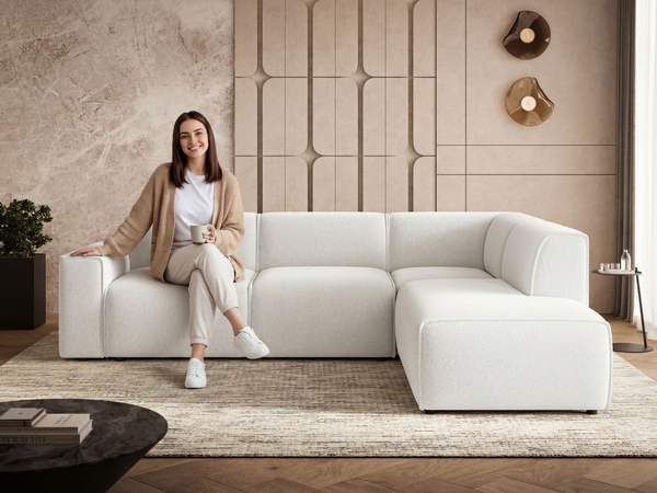 Ecksofa L-Form Rechts Eluno Bouclé-Stoff Weiß