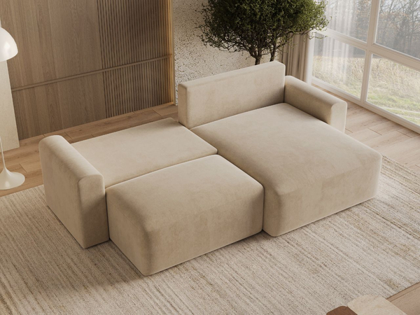 Ecksofa L-Form mit Schlaffunktion und Bettkasten Aurora Beige