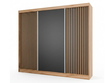Schiebetürenschrank mit Lamellen 250 cm Loreto Handwerk Goldene Eiche, Schwarz