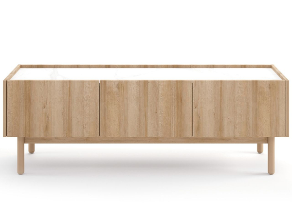 TV-Lowboard mit Türen Braha Riviera Eiche, Marmor Bianco