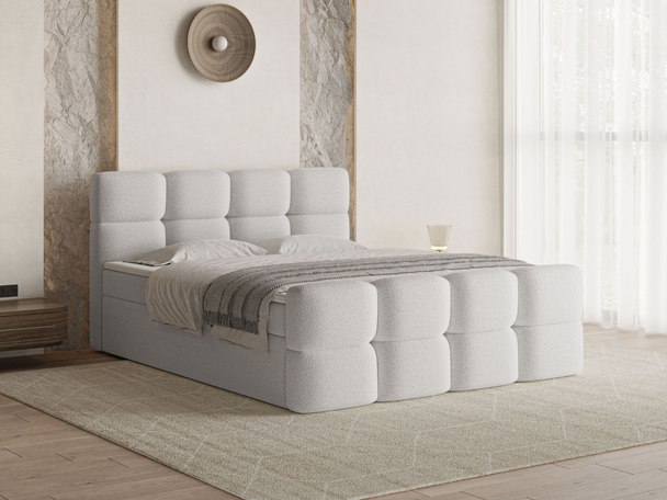 Boxspringbett mit Bettkasten 140x200 Rivon Hellgrau