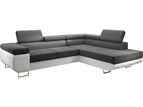 Ecksofa L-Form Rechts mit Schlaffunktion und Bettkasten Solam L Dunkelgrau, Weiß