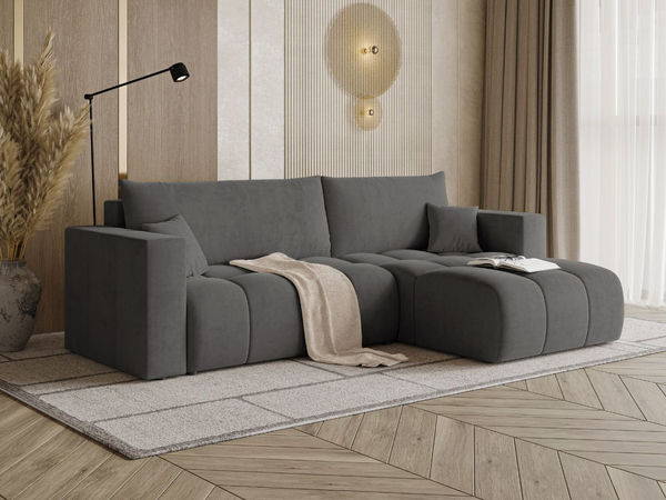 Ecksofa L-Form mit Schlaffunktion und Bettkasten Neva Dunkelgrau