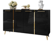 Viertürige Kommode 158 cm Glamour-Stil mit goldenen Griffen und Beinen Lunelie Schwarzglanz