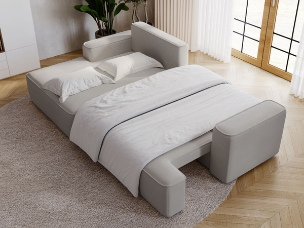 Ecksofa L-Form Links mit Schlaffunktion und Bettkasten California Hellgrau