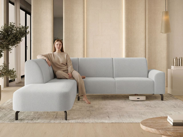 Ecksofa L-Form Links Regento Bouclé-Stoff Grau