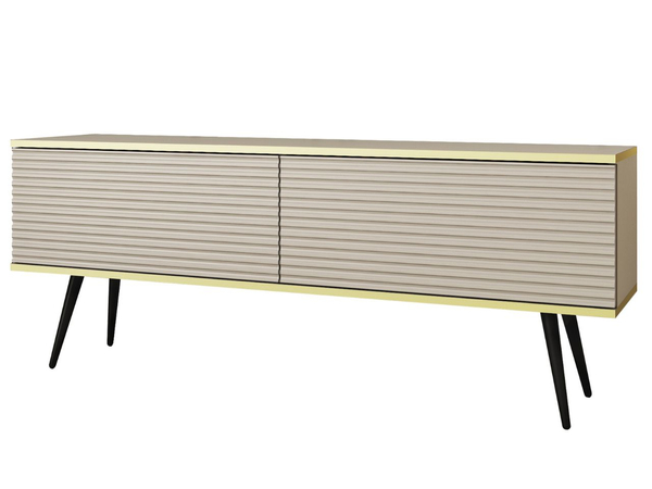 TV-Lowboard mit Türen 135 cm Diolo Beige mit geriffelter Vorderseit auf schwarzen Beinen