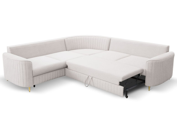 Ecksofa L-Form Rechts mit Schlaffunktion und Bettkasten Limon Creme
