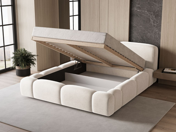 Polsterbett mit Bettkasten und Lattenrost 160x200 Aubi Creme