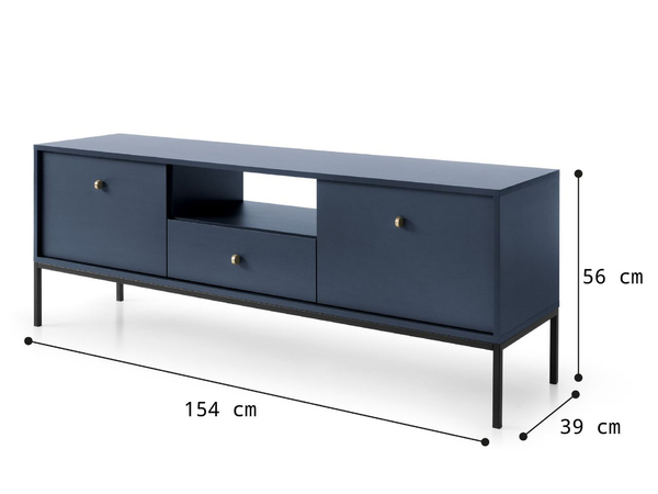 TV-Lowboard mit Schubladen und Türen mit Schwarz Metallbeinen Amor Marineblau